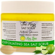 The Keys Sea Salt Scrub Exfoliating Body Scrub with Wooden Spoon - Organic Florida Key Lime Face, Hand, Foot & Bikini scrub  Aromatherapy Sea Salt Body Exfoliator with Essential Oils, Key Lime, 12 oz