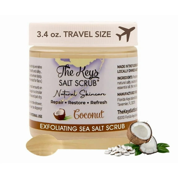 The Keys Sea Salt Scrub - Exfoliating Coconut Body Scrub, Hand Scrub, & Foot Scrub for Men, & Women, Salt Scrub Body Exfoliator, Coconut Scrub, with Pure Florida Sea Salt & Organic Coconut Oil 3.4 oz