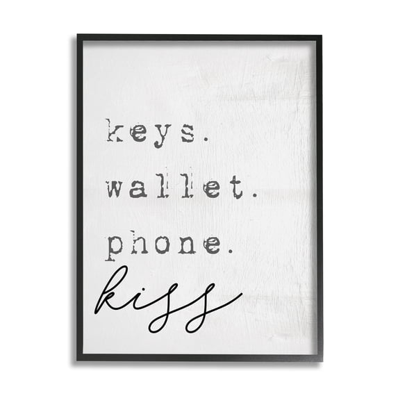Stupell Industries Keys Wallet Phone Kiss Phrase Distressed Typewriter ,11 x 14,Designed by Daphne Polselli
