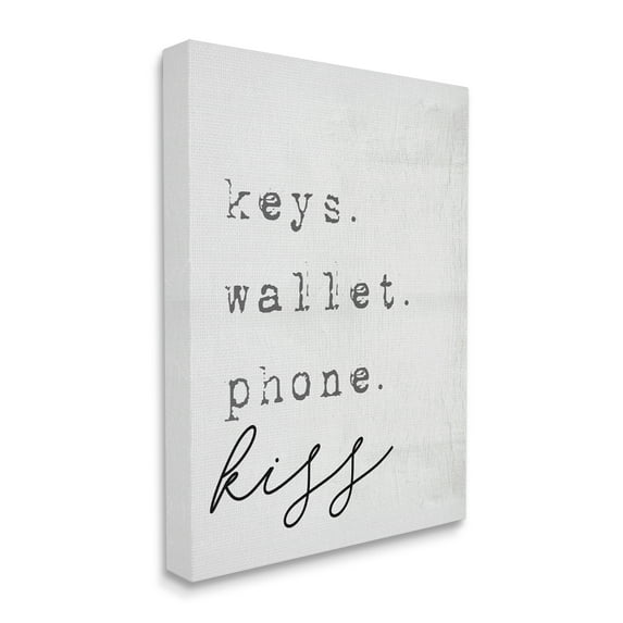 Stupell Industries Keys Wallet Phone Kiss Phrase Distressed Typewriter ,36 x 48,Designed by Daphne Polselli