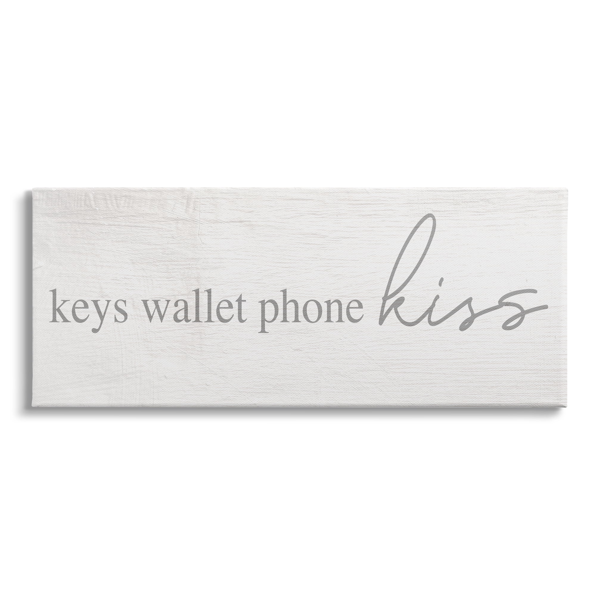 Keys Wallet Phone Kiss Rustic Romantic Phrase 30 in x 13 in Drawing Canvas Art Print, by Stupell Home Décor