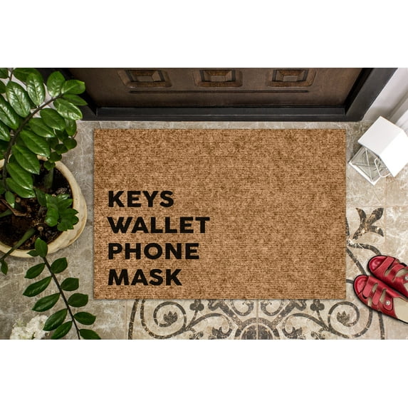 Keys Wallet Phone Mask | Social Distancing | Covid Doormat | Welcome Mat | Reminder Door Mat | Porch Doormat | Home Doormat