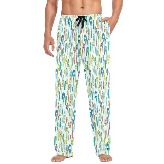 Keys locks colorful pattern design Men's ComfortSoft Cotton Printed Lounge Pants,Pockets, Drawstring/Elastic Waist