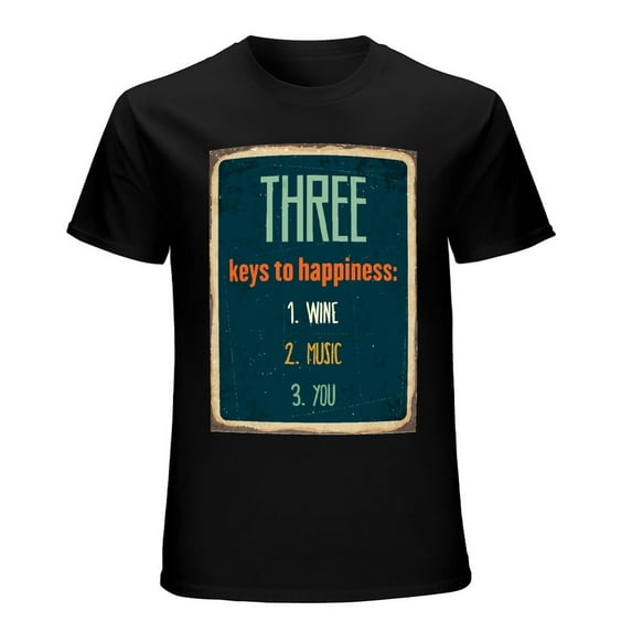 Keys to Happiness Vintage T-shirt Mens Cotton Classic Crewneck Short Sleeve Tees Unisex Black S