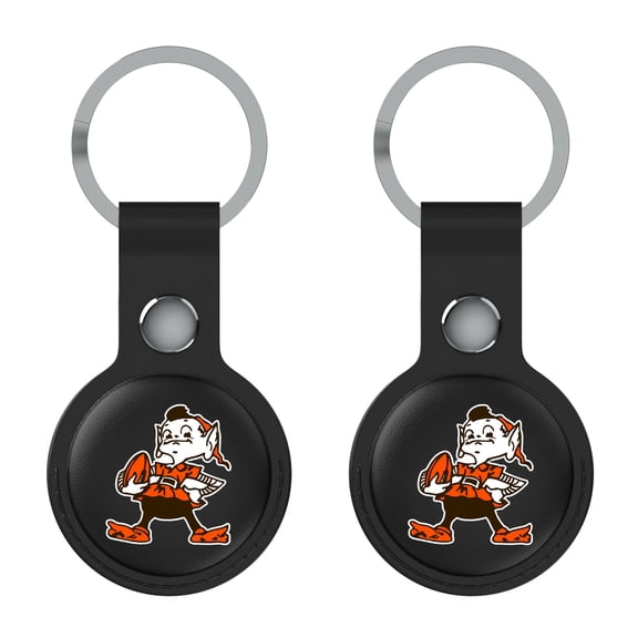 Keyscaper Cleveland Browns Black Leatherette AirTag Holder 2-Pack