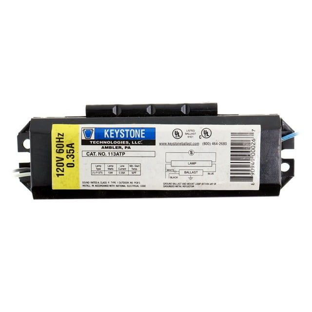 Keystone 113ATP Fluorescent Ballast, 1Lamp, F13T5, 13W T5, 120V