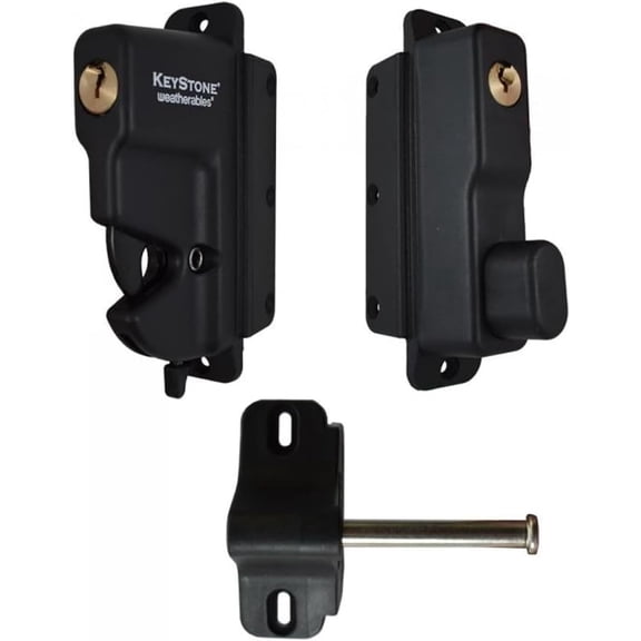 Keystone 2-Sided Key-Lockable Gate Latch Nylon Polymer Heavy Duty Gate Latch with Self-Latching Gate Lock Made for Easy Installation on Metal, Wood & Vinyl Fences, Keyed Alike