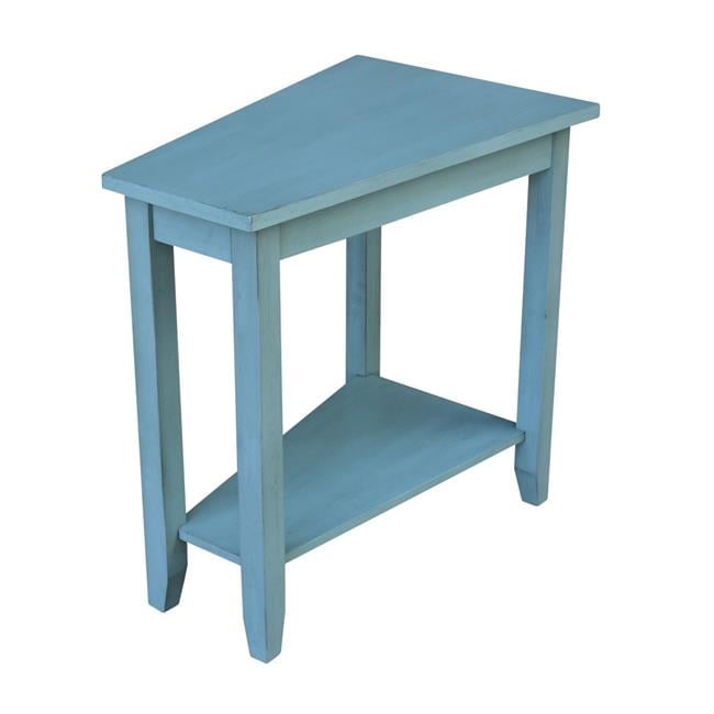 Ocean Blue Antique Rubbed Solid Wood Angled Top End Table
