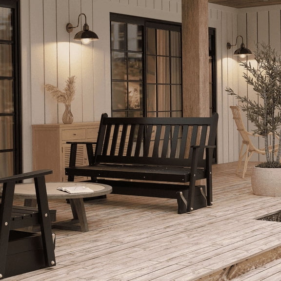 Keystone Amish 4 Foot Franklin Wooden Porch Glider in Black - Solid Wood Outdoor Gliding Bench Amish Made in the USA
