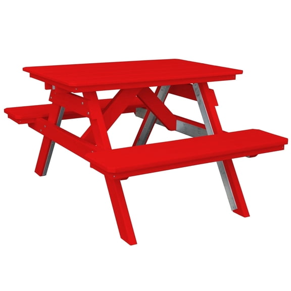 Keystone Amish Co. Poly Composite Table with attached Benches, 4-Foot, Bright Red