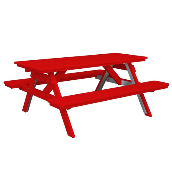 Keystone Amish Co. Poly Composite Table with attached Benches, 6-Foot, Bright Red