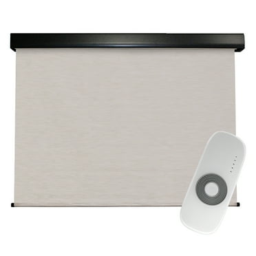 Keystone Fabrics Motorized PVC Outdoor Patio Sun Shade 10ft Wide (White/Tan)
