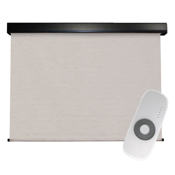 Keystone Fabrics Motorized PVC Outdoor Patio Sun Shade 4ft Wide (White/Tan)