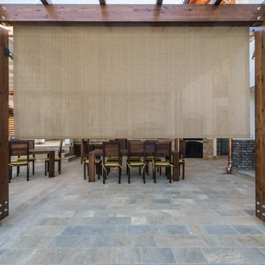 Keystone Fabrics Outdoor Roller Patio Sun Shade 7ft Wide (Brown/Black)