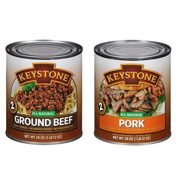Keystone Ground Beef & Pork 28 Oz (Pack Of 1 Each) All Natural, Fully Cooked, No Preservatives Or Additives | Ready-To-Eat Shelf-Stable Canned Meat For Quick Meals, Camping And Emergency Can