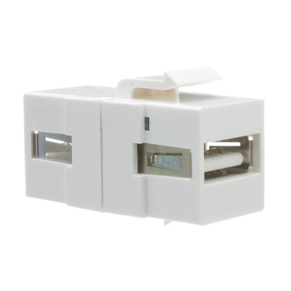 USB 2.0 Type A Female Keystone Jack Insert – White Coupler For Wall Plates