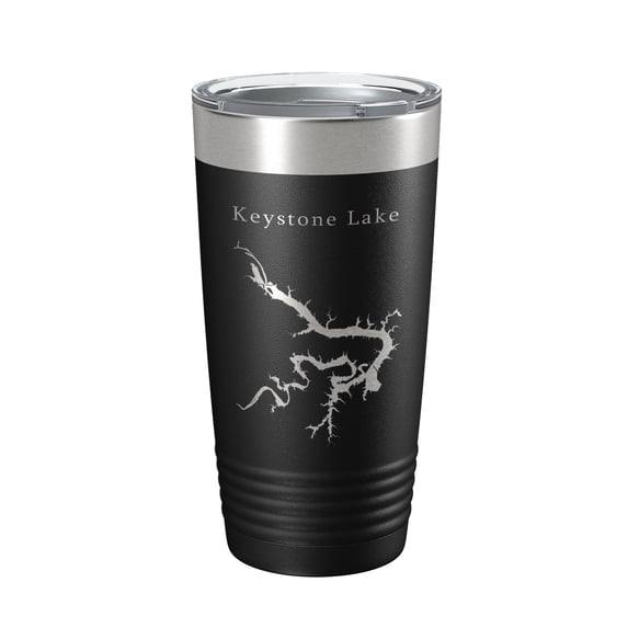 Keystone Lake Map Tumbler Travel Mug Insulated Laser Engraved Coffee Cup Oklahoma 20 oz Black