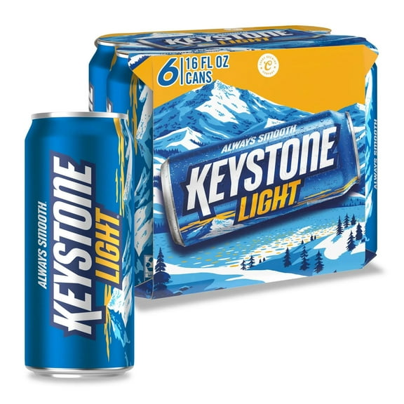 Keystone Light American Beer, 6 Pack, 16 fl oz Aluminum Cans, 4.1% ABV