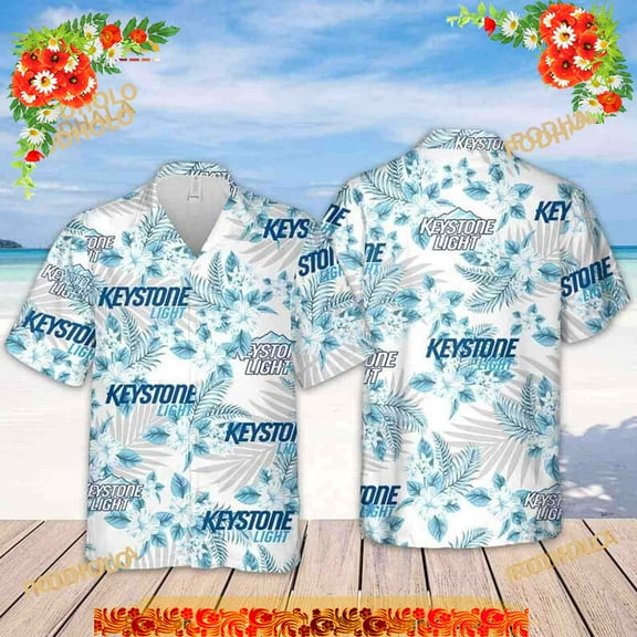 Keystone Light Beer Tropical Flower Pattern Hawaiian Shirt Gift For Beach Trip