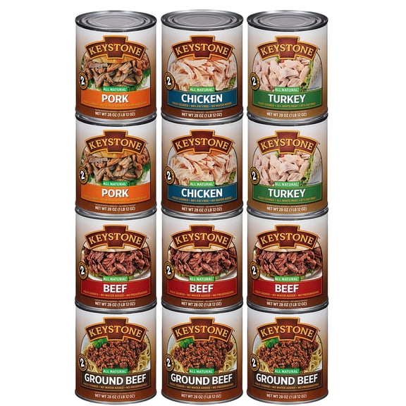 Keystone Meats Canned Meat Variety Pack All Natural Fully Cooked Shelf-Stable Ready to Eat - Pack of 12