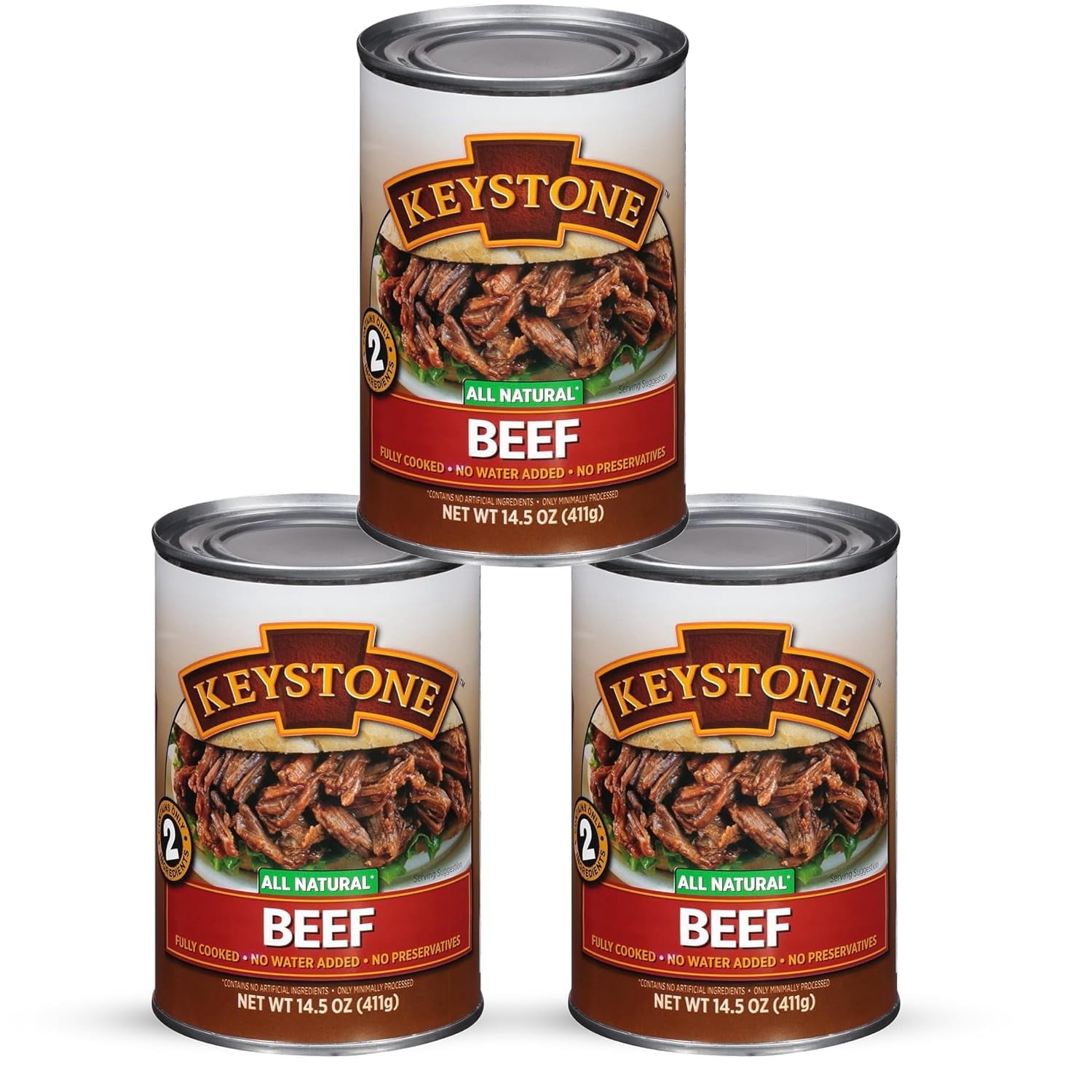 Keystone Meats All Natural Canned Beef 14.5 Oz Long Shelf Life Emergency Survival Food Canned Meat | Fully Cooked Ready to Eat | Gluten Free Pack of 3