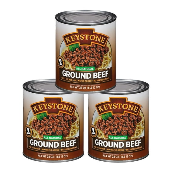 Keystone Meats All Natural Heat and Serve Ground Beef 28 oz Fully Cooked Canned Meat Ready to Eat 5-Year Shelf Life Emergency Survival Canned Food Made in USA