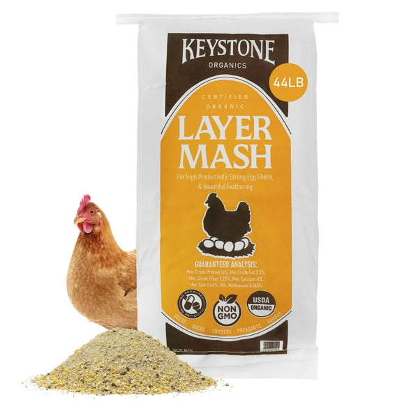 Keystone Organics Layer Mash Chicken Feed – 44lb Bag, USDA Certified Organic, Non-GMO, High Calcium for Strong Eggshells, No Artificial Hormones, Whole Grains from Pennsylvania