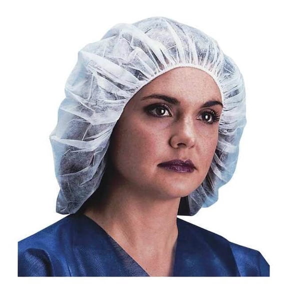 Bouffant Cap, Polypropylene, Latex-Free, White, 24 in Dia, Size Large, 1000PK