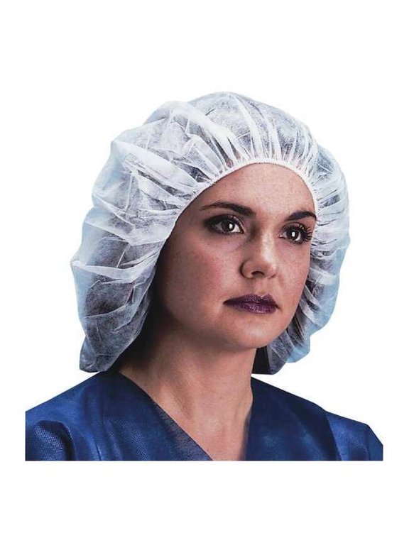 Bouffant Cap, Polypropylene, Latex-Free, White, 24 in Dia, Size Large, 1000PK