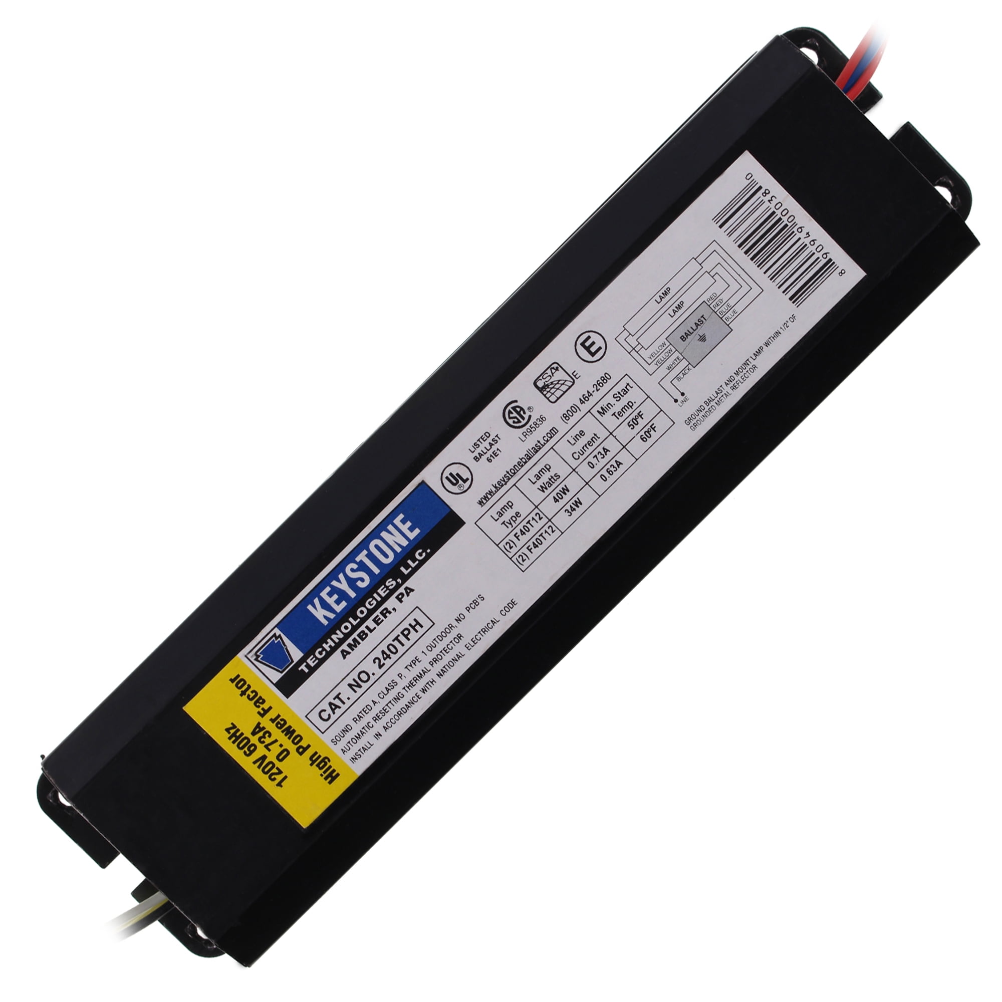 Keystone Technologies 240TPH Fluorescent Ballast, 2Lamp, F40T12, 40W