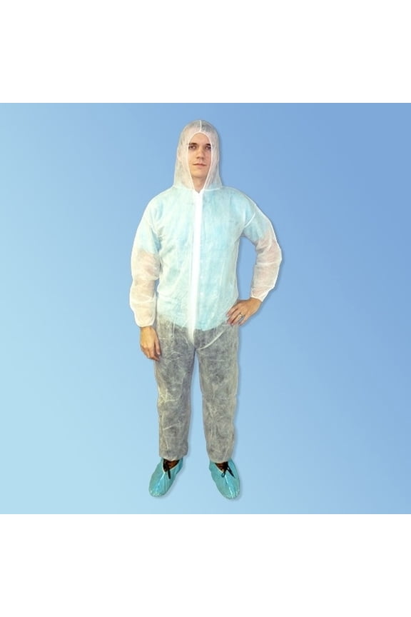 White Polypropylene Coveralls with Hood, 25/case