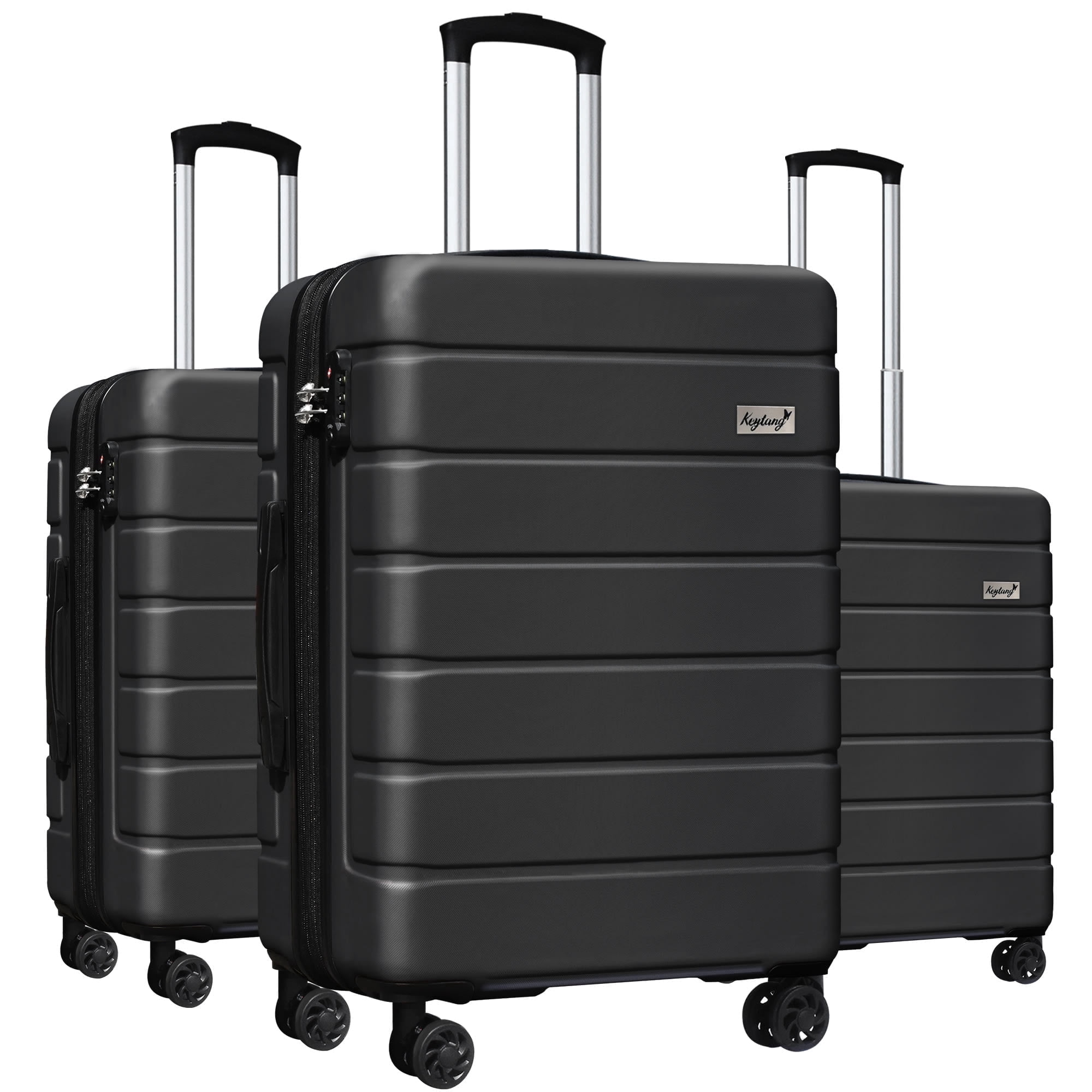 Keytang Lightweight Hardside Expandable Spinner Wheels Luggage Suitcase W/TSA Lock 3-Piece Set，Black