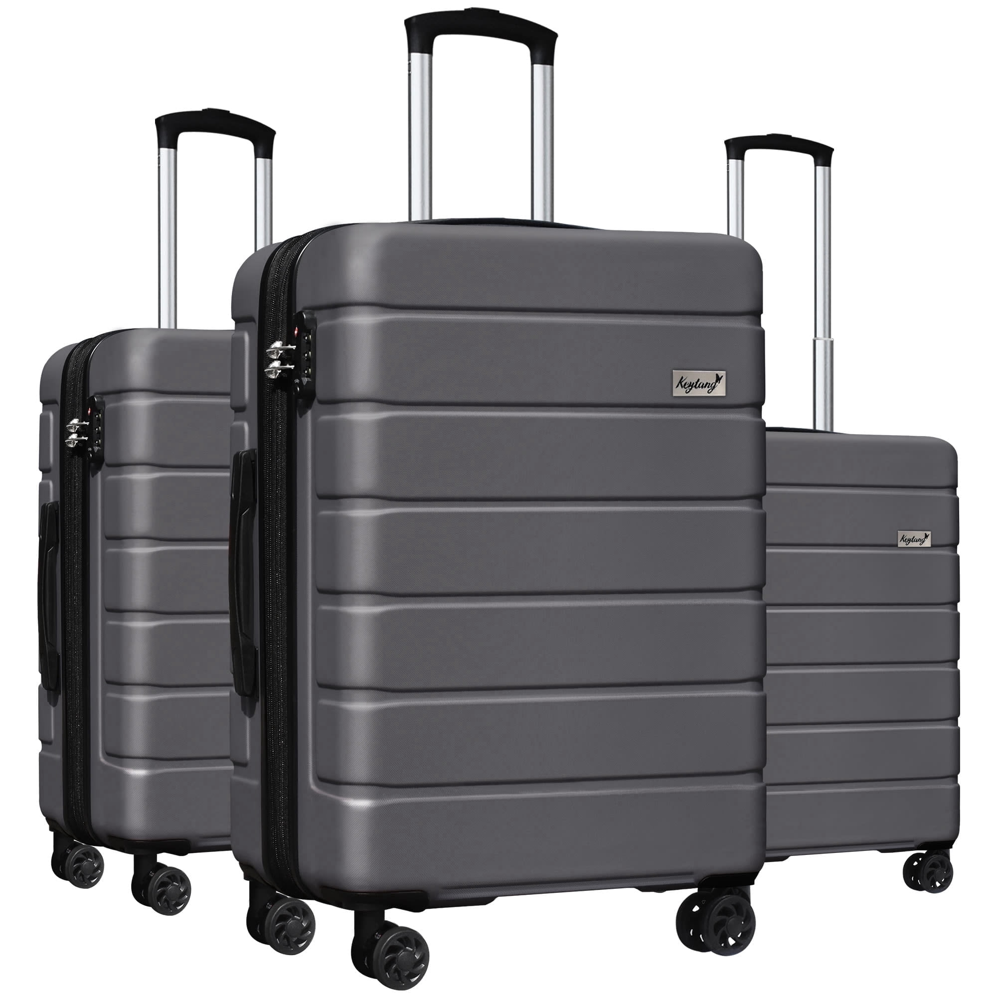 Keytang Lightweight Hardside Expandable Spinner Wheels Luggage Suitcase W/TSA Lock 3-Piece Set，Grey