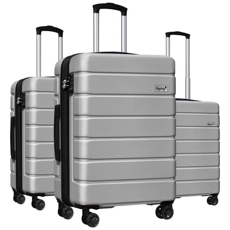 Keytang Lightweight Hardside Expandable Spinner Wheels Luggage Suitcase W/TSA Lock 3-Piece Set,Silver