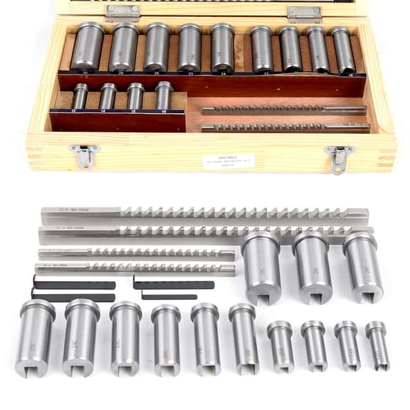 Keyway Broach Collared Bushing Shim Set Metric Size Metal Processing Kit 22pcs Silver for Cutting Keyways