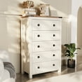 thumbnail image 1 of Keywhat Farmhouse 5 Drawer Dresser for Bedroom, Chest of Drawers Wood Organizer for Living Room, Antique White, 1 of 7
