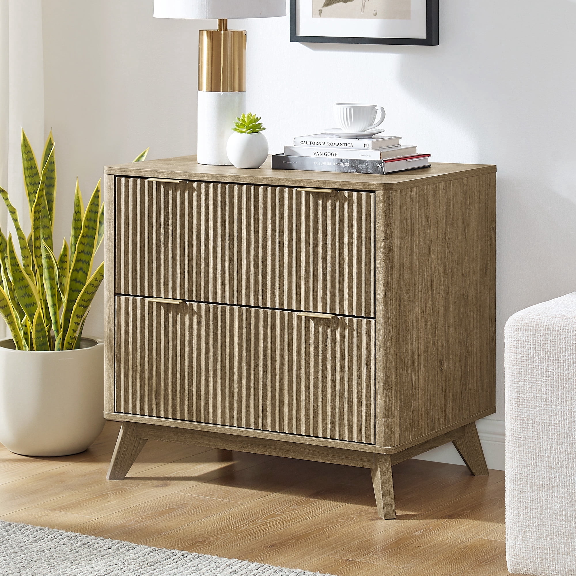 Keywhat Lateral File Cabinets with 2 Drawers, Modern Large Filing Organization with Fluted Texture Design for Letter/Legal/A4 Size Files, Home Office, Alder Grey