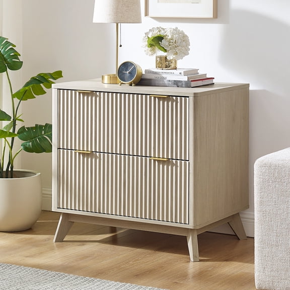 Keywhat Lateral File Cabinets with 2 Drawers, Modern Large Filing Organization with Fluted Texture Design for Letter/Legal/A4 Size Files, Home Office, White Alder