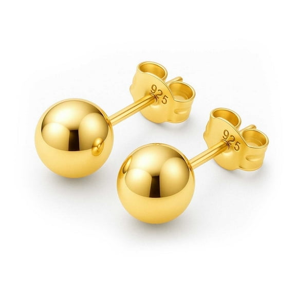 Kezef 14K Gold Plated Polished Sterling Silver Round 7mm Ball Bead Stud Earrings