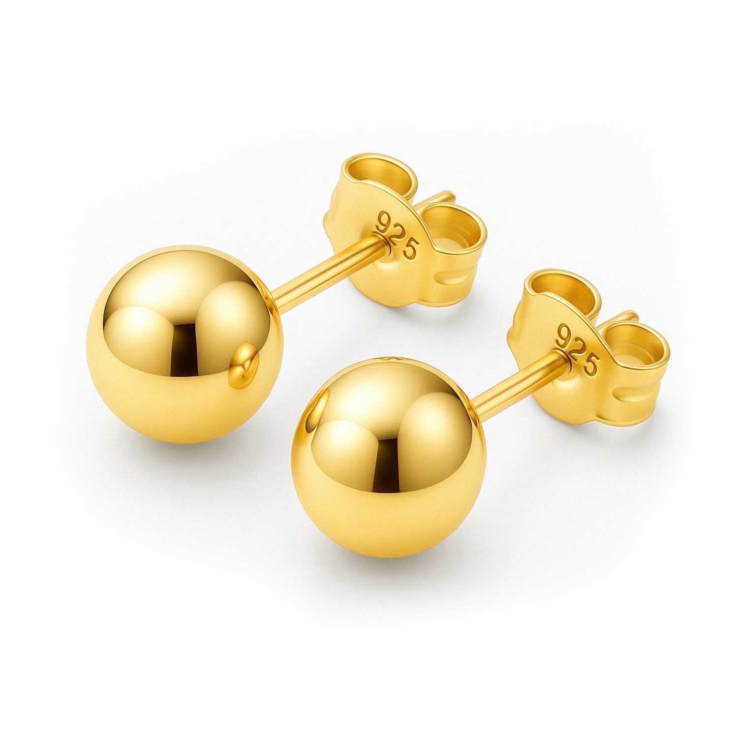 Kezef 14K Gold Plated Polished Sterling Silver Round 8mm Ball Bead Stud Earrings