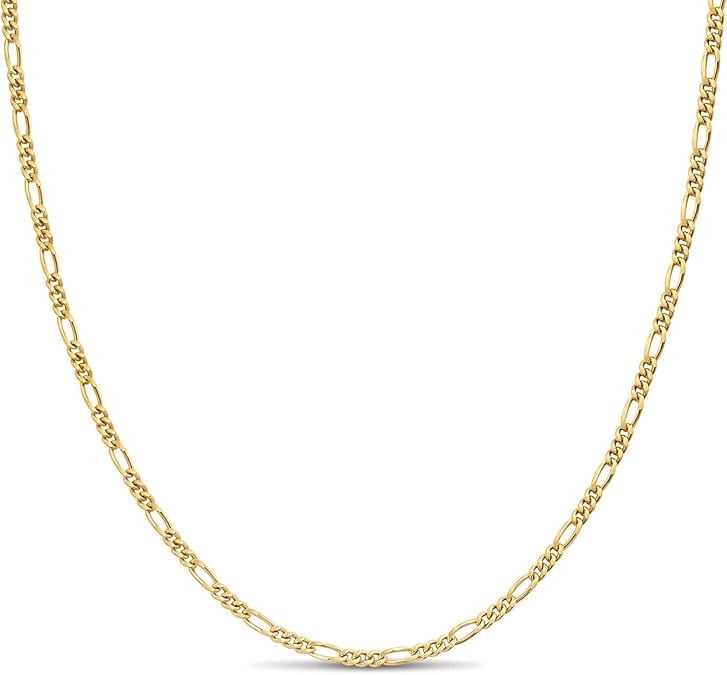 Kezef 14K Gold Plated Sterling Silver 2mm 050 gauge Italian Figaro Chain 30'' inch Necklace
