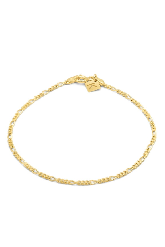 14K Gold Plated Sterling Silver 2mm 5 Gauge Men's Italian Figaro Chain 11" inch Bracelet
