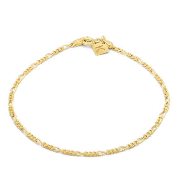 Kezef 14K Gold Plated Sterling Silver Figaro Chain Bracelet 7'' inch, 2mm, Tarnish Resistant