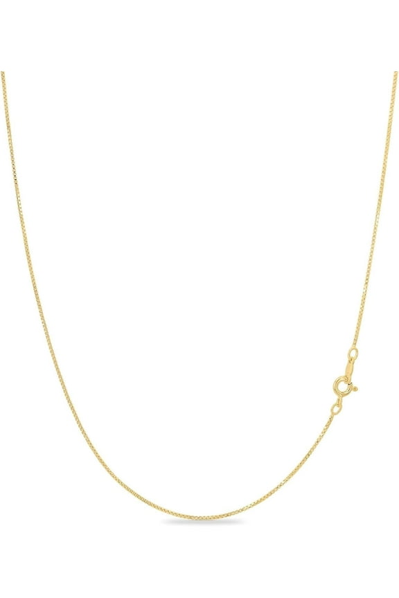 18K Gold Plated Sterling Silver Necklace - 1mm Box Chain - Hypoallergenic and Tarnish Resistant - Classic Design and Comfortable Fit - 12"