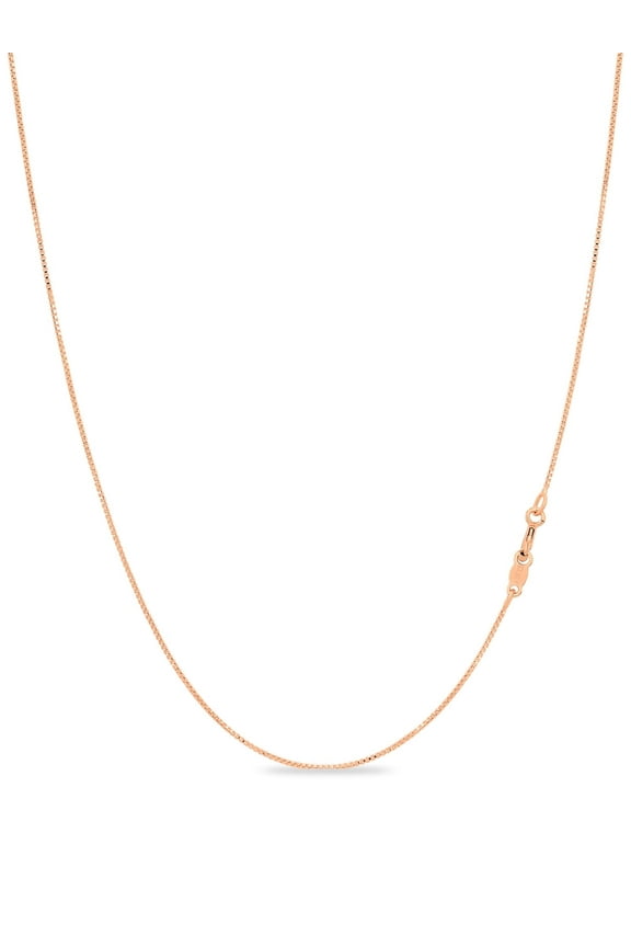 18K Rose Gold Plated Sterling Silver .7mm Sturdy Thin Box Chain Necklace Nickel Free Made in Italy 22" inch