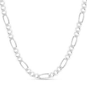KEZEF Solid Sterling Silver 10mm Men's Italian Figaro Chain 26” inch Necklace