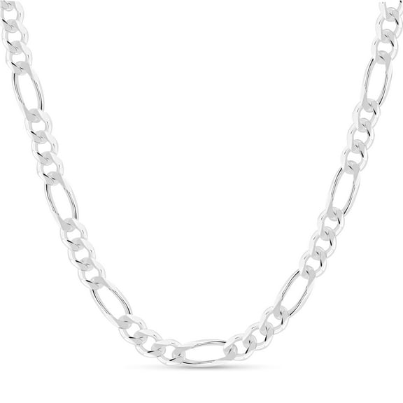 Solid Sterling Silver 10mm Men's Italian Figaro Chain 26” inch Necklace