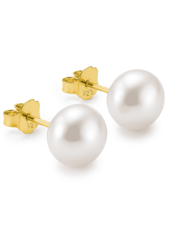5.5mm Genuine White Freshwater Cultured Pearl Stud Earrings for Women with 14K Gold-Plated 925 Sterling Silver Posts