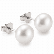 KEZEF 5.5mm Genuine White Freshwater Cultured Pearl Stud Earrings for Women with Rhodium-Plated 925 Sterling Silver Posts
