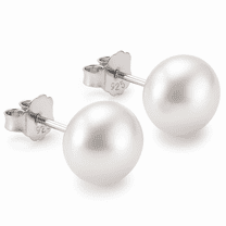 Kezef 5.5mm Genuine White Freshwater Cultured Pearl Stud Earrings for Women with Rhodium-Plated 925 Sterling Silver Posts